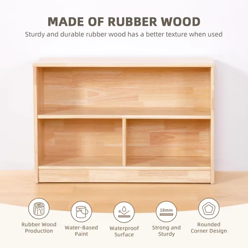 Miniatura 6 de OOOK Gabinete de Almacenamiento de Madera de Caucho de 3 Compartimentos, 35.4" L, Organizadores y Almacenamiento de Juguetes de 2 Niveles, Estante