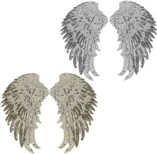 Miniatura 9 de Parche de tela de alas de ángel de lentejuelas, 4 pares de parches de lentejuelas bordados, apliques bordados para planchar para chaquetas