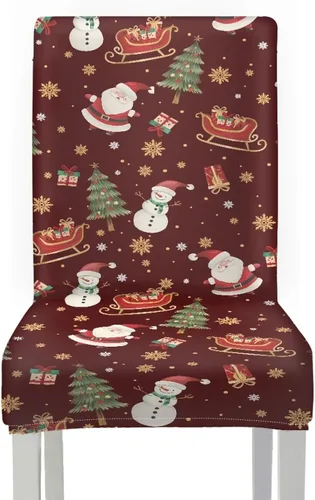 Miniatura 2 de HUGS IDEA Snowman Seat Covers for Dining Room Chairs Set of 2 Santa Claus Stretch Chair Slipcovers Protector Removable and Washable Kitchen Dining