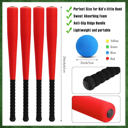 Miniatura 2 de Wettarn Juego de 4 bates de béisbol de espuma de 24 pulgadas con pelotas de béisbol suaves y seguras, juego de pelota en T para deportes al aire