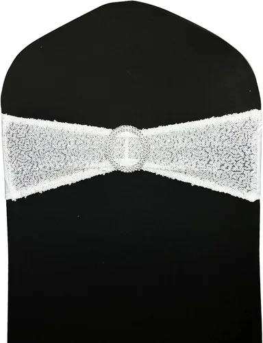 Miniatura 19 de Bandas para Sillas con Lentejuelas Elásticas Lazos de Spandex Poliéster para Fiestas Hotel Bodas Banquetes Decoración - 6 Piezas Aqua Sparkling