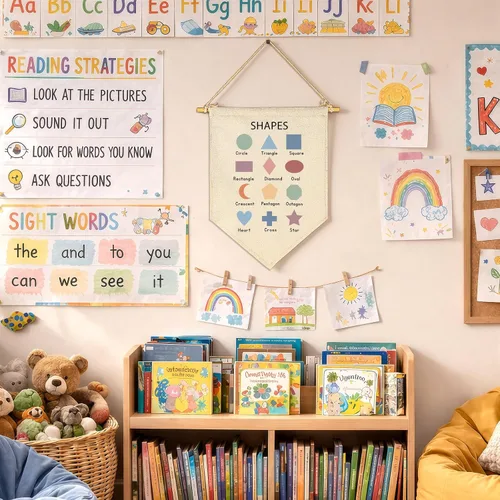 Miniatura 3 de Banner educativo con formas para decoración de aula, regalo de consejero de profesor, letrero de bandera para aula, decoración de pared para niños