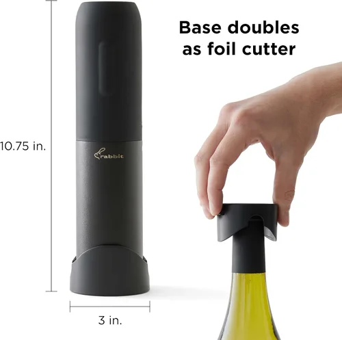 Miniatura 2 de Rabbit Sacacorchos eléctrico abridor de vino – Abrebotellas automático con botón pulsador, diseño compacto, abre botellas silenciosamente, se Negro