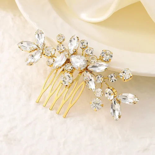 Miniatura 2 de JAKAWIN Bride Wedding Hair Comb Crystal Hair Piece Rhinestone Bridal Hair Accessories for Women HC042 (Oro)