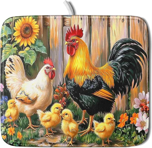 Miniatura 65 de Tapete de Secado de Platos de Sandía de Verano de Microfibra, Tapetes Escurridores de Platos de Cuadros de Búfalo de Limón Amarillo 16x18 Pulgadas