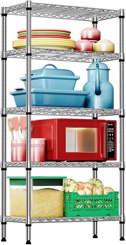 Miniatura 30 de IZEUK Estantes de almacenamiento de metal cromado de 5 niveles, estantería de alambre ajustable para cocina, baño, despensa, oficina, garaje, Cromo