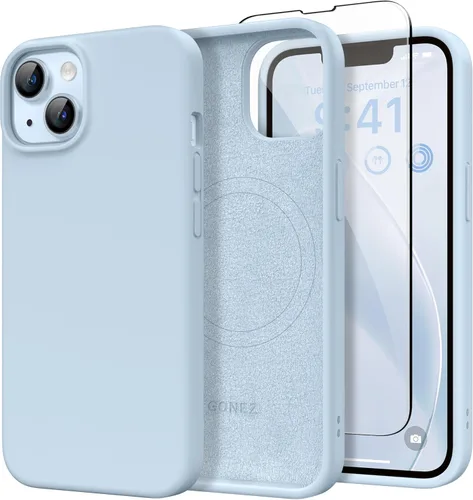 Miniatura 44 de GONEZ Funda de silicona para iPhone 14 Pro Max, compatible con MagSafe, con protector de pantalla + protector de lente de cámara, silicona líquida a