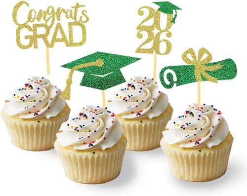 Miniatura 14 de 24 adornos de graduación para cupcakes, decoraciones de graduación negras y azules para la clase de 2026 (negro y azul)