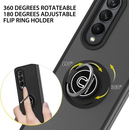 Miniatura 2 de TJS Compatible con Samsung Galaxy Z Fold 3 5G, resistente a los impactos, soporte de anillo de metal giratorio de 360 grados, funda protectora