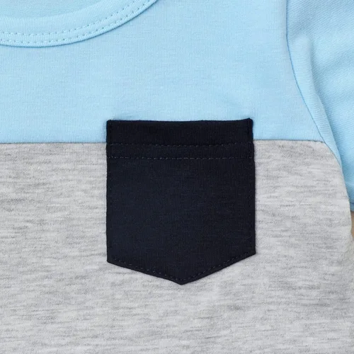 Miniatura 5 de Ropa para bebé niño pequeño, trajes de verano de manga corta, camiseta de retazos y pantalón con bolsillo, conjunto de 2 piezas, 12 meses a 4 años