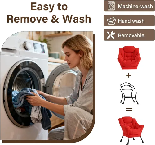 Miniatura 6 de Welnow - Silla perezosa con otomana, moderna silla de descanso con reposabrazos y bolsillo lateral, juego de sillón tapizado de ocio, sillón de Rojo