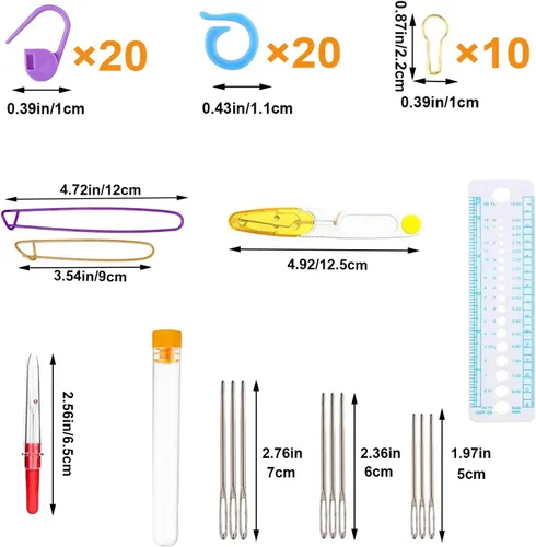 Miniatura 3 de Juego de 100 ganchos de ganchillo en estuche con mango ergonómico de agarre suave, hilo para tejer, agujas de tejer, kit de accesorios para agujas