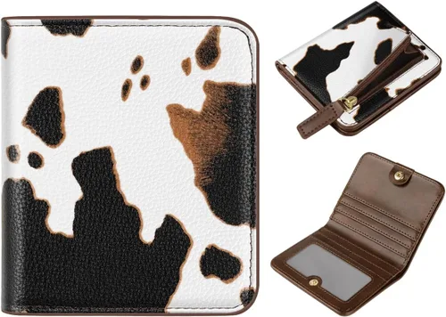 Miniatura 22 de Cartera pequeña con bloqueo RFID para mujer, con bolsillo plegable y compacto, lindo soporte para tarjetas de crédito, ranura para monedas, monedero