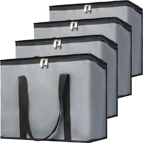 Miniatura 17 de Bolsa térmica, suave y aislada, bolsa de alimentos plegable para entrega de alimentos, portátil, color negro, paquete de 4, tamaño L