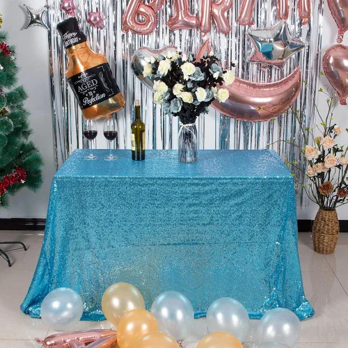 Miniatura 33 de JYFLZQ Mantel de lentejuelas azul bebé de 50 pulgadas, pequeño, redondo, brillante, para boda, fiesta de cumpleaños, baby shower