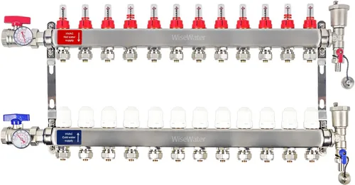 Miniatura 16 de AB Colector PEX de 2 bucles/radiante, salidas compatibles de 1/2 pulgada, válvula de flujo de hasta 1.4 GPM para calefacción radiante hidrónica