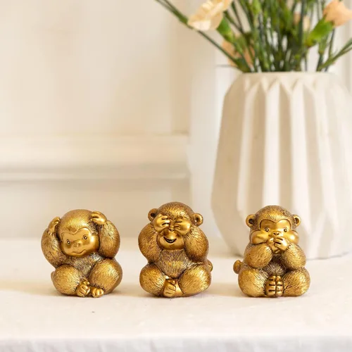Estatua de 3 monos sabios. No ve mal, no escuchas el mal, no habla mal de monos. Trae buena suerte, sabiduría. Escultura de mono para decoración del