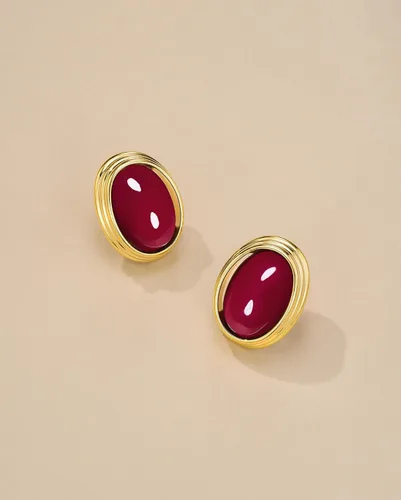 Miniatura 5 de Aretes gruesos chapados en oro de 18 quilates, con diseño ovalado, ovalado, con forma de cúpula exagerada y redondeada, hechos a mano, con botón