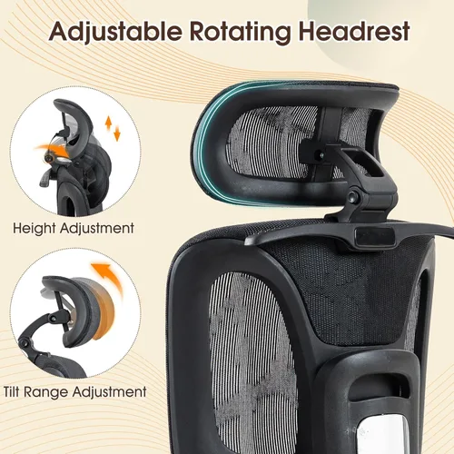 Miniatura 4 de Silla de oficina ergonómica con soporte lumbar ajustable, reposabrazos y reposacabezas 3D, silla reclinable de 135° con base de acero grande, silla