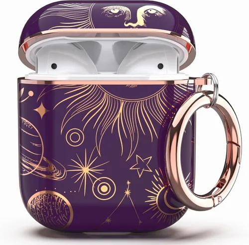 Miniatura 27 de TATOFY Funda protectora para AirPods 1 y 2, elegante funda protectora duradera con patrones de flores bonitas y llavero con clip