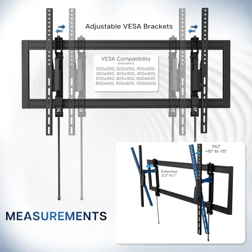 Miniatura 4 de VIVO Soporte de pared para TV ultra resistente para pantallas de 43 a 90 pulgadas, montaje fijo grande, se adapta a VESA de hasta 31.496 x 15.748