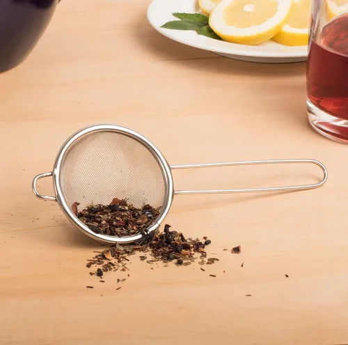 Miniatura 5 de Colador de té HIC amplio con bandeja para goteo incorporada, malla de acero inoxidable 18/8, 2 in, Plateado