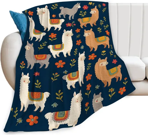 Manta de llama, manta de alpaca, mantas de regalo con flores, ropa de cama de felpa de franela para niñas, mujeres, hombres, niños, amantes,