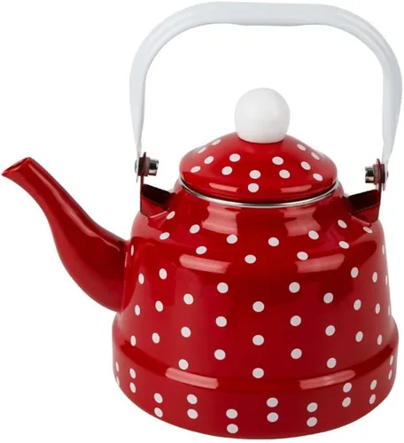 DOITOOL Hervidor de té vintage de 1.1 L esmaltado con asa, hervidor de agua con parte superior de la estufa, té y lunares blancos con filtro de