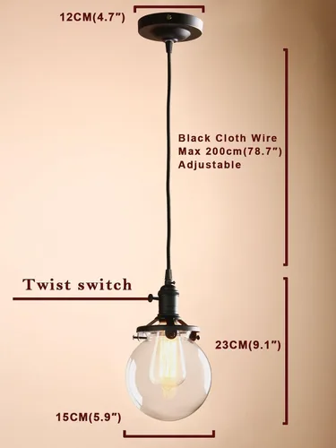 Miniatura 3 de PERMO Moderno accesorio de iluminación colgante con globo de vidrio transparente redondo de 5.9 pulgadas, pantalla soplada a mano, lámpara