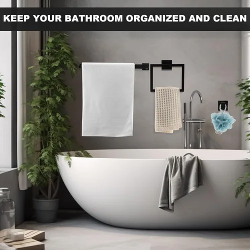 Miniatura 6 de Juego de 10 accesorios de baño, juego de accesorios de baño de 24 pulgadas, barra de toalla de baño de acero inoxidable, toalleros, gancho