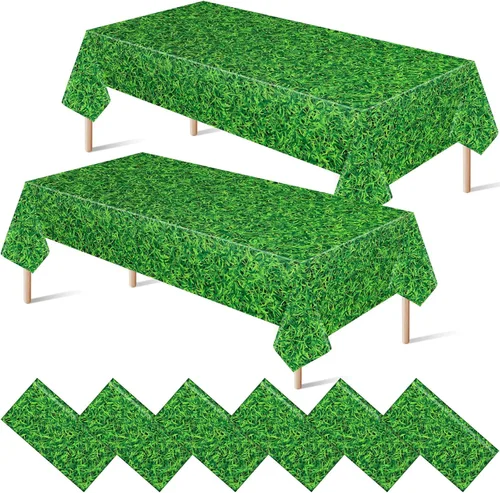 Miniatura 8 de Mixweer 6 manteles de plástico para césped de golf, decoraciones de fiesta de cumpleaños, 54 x 108 pulgadas, mantel rectangular de plástico