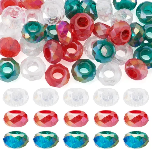 Miniatura 14 de Cheriswelry 90 cuentas europeas de cristal en forma de dona, cuentas transparentes con agujeros grandes, abalorios de cristal de 25/64 pulgadas 9