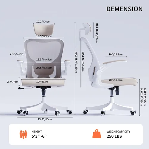 Miniatura 2 de Monhey Silla de oficina ergonómica con soporte lumbar, reposacabezas y brazos abatibles, altura ajustable, mecedora, giratoria, multiángulo de 90° a