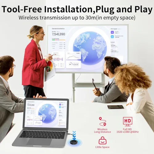 Miniatura 4 de Unitek Adaptador de dongle inalámbrico con pantalla HDMI con puerto de carga PD3.0 de 100 W, transmisor de duplicación inalámbrico USB C portátil