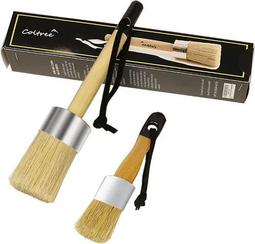 Pinceles de pintura de tiza para muebles, 2 piezas de cerdas de pelo de jabalí redondas/planas para pintura de cera, adecuados para pintura de tiza