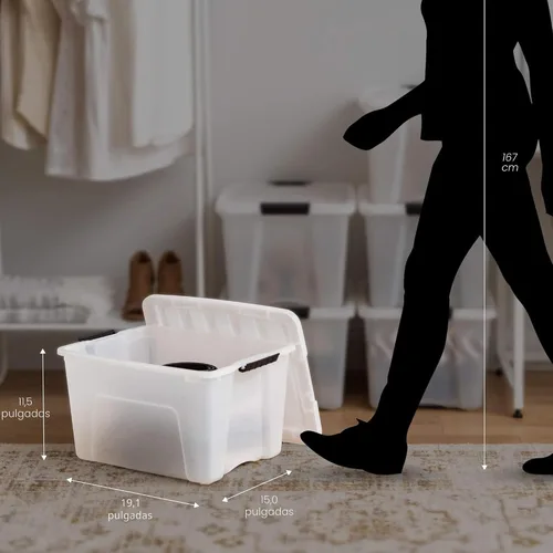 Miniatura 9 de IRIS USA Contenedores de almacenamiento de plástico apilables de 40 cuartos de galón con tapas, paquete de 6 unidades, sin BPA, fabricados en Perla