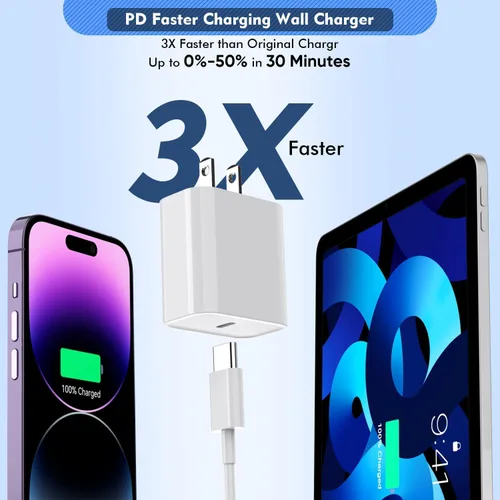 Miniatura 2 de Paquete de 2 cargadores rápidos para iPhone, cargador tipo C, carga rápida, suministro de energía, bloque de carga rápida, enchufe de viaje con 2