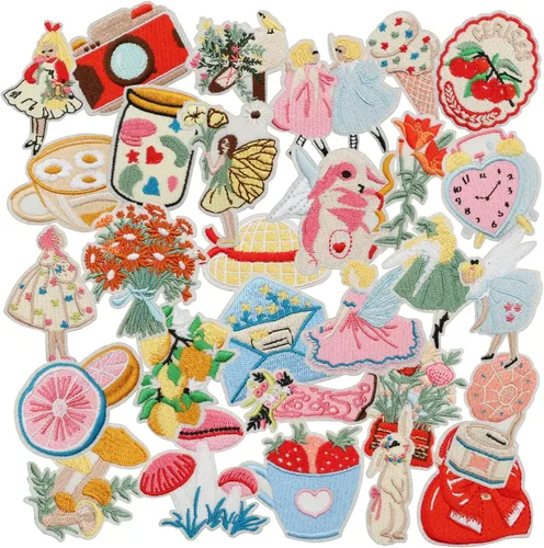 Miniatura 30 de 24 parches retro bohemios para planchar o coser, bonitos apliques bordados femeninos, decoración de moda para ropa, sombrero, bolso, vestido, Planta
