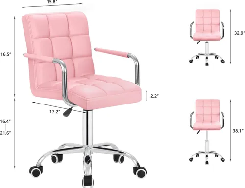 Miniatura 3 de JUMMICO Silla moderna de escritorio de oficina y tocador, silla enrollable con respaldo medio con ruedas, piel sintética, bonita para oficina