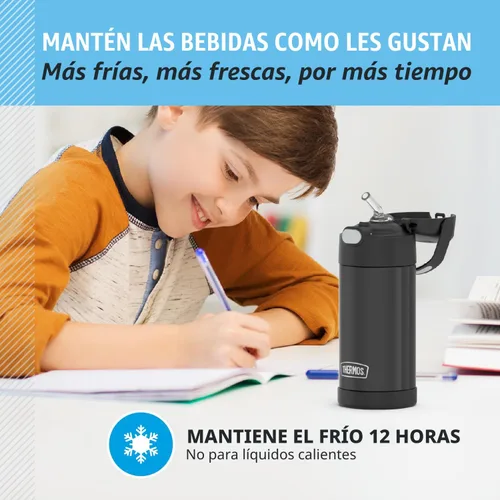 Miniatura 5 de THERMOS FUNTAINER - Botella de agua con pajilla, 12 onzas, botella de agua de acero inoxidable aislada al vacío para niños con tapa, color negro