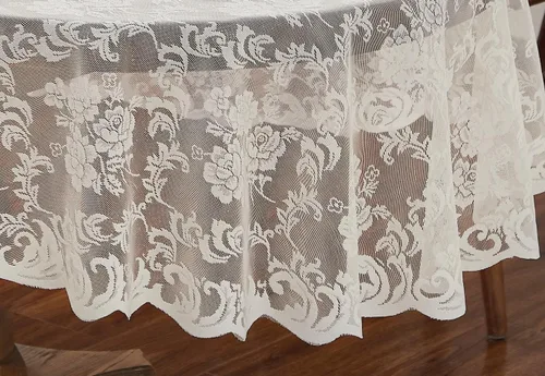 Miniatura 3 de ASATEX Mantel redondo de encaje marfil de 48 pulgadas. El patrón floral clásico y elegante es la elección ideal para cualquier comedor de lujo