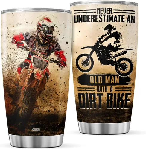 CUBICER Vasos Tumbler de Café para Motocicleta de Tierra Vasos Térmicos Aislados Regalos Para Amantes de la Conducción Hombres Él Papá Papa En Dirt