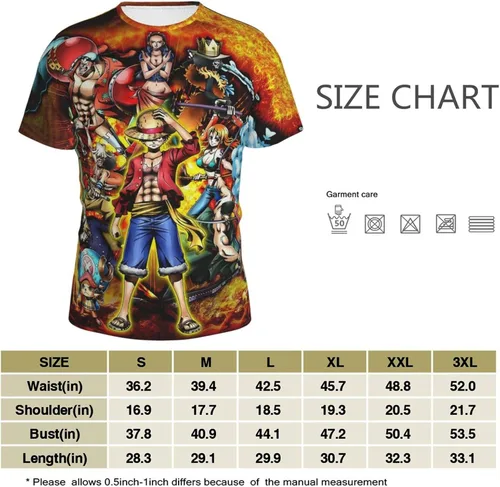 Miniatura 6 de Caubvty Camiseta de manga corta con estampado 3D de Monkey Luffy de una pieza para hombre y mujer