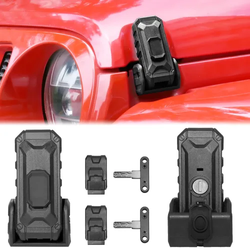 Miniatura 9 de Pestillo de capó de bloqueo con llaves, pestillo de capó para Jeep Wrangler JK/JKU 2007-2017, accesorios antirrobo, resistente al polvo y al agua