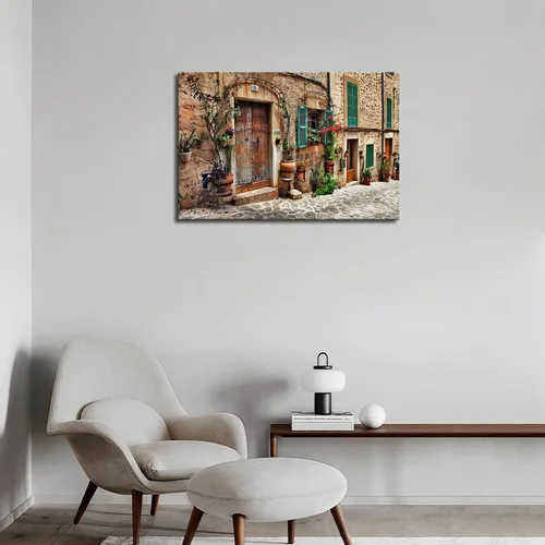 Miniatura 5 de Arte de pared toscano, calles italianas del antiguo mediterráneo, lienzo para pared, pintura de la imagen, impresión sobre lienzo, arquitectura