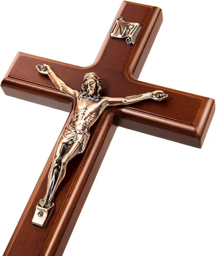 SISSIDA Crucifix Wall Cross, 12 Inch Wooden Crucifix for Wall Decor with INRI and Jesus Corpus, Handmade Catholic Crosses Gift for Baptism First