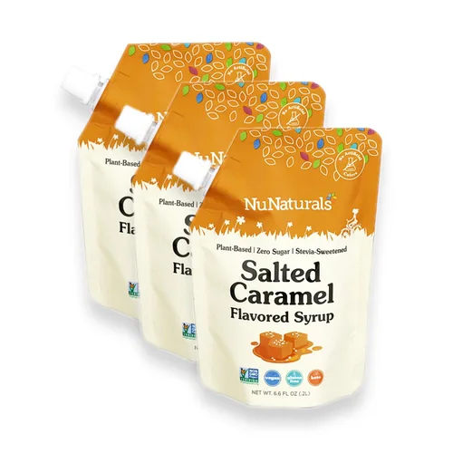 NuNaturals Jarabe de stevia, edulcorante sin azúcar, sustituto de azúcar a base de plantas, cero calorías, jarabe sin azúcar, caramelo salado, 6.6