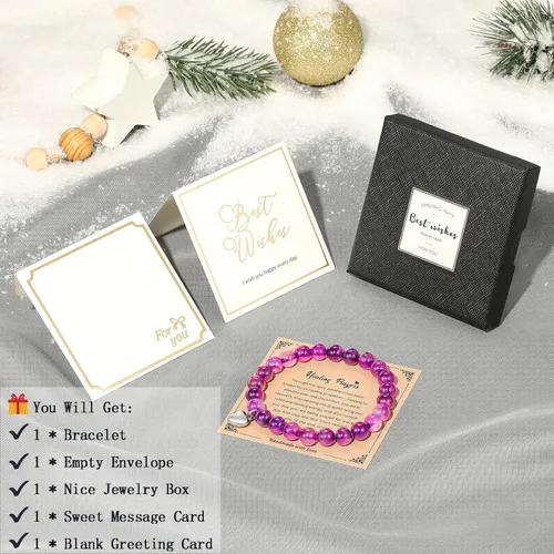 Miniatura 6 de Ralukiia Regalo para mujeres después de la cirugía, pulsera de amatista con oraciones curativas, regalos inspiradores de animación para mujeres