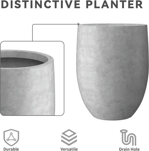 Miniatura 7 de Kante Maceta alta de hormigón natural de 21.7 pulgadas de alto, maceta decorativa grande para interiores y exteriores con orificio de drenaje