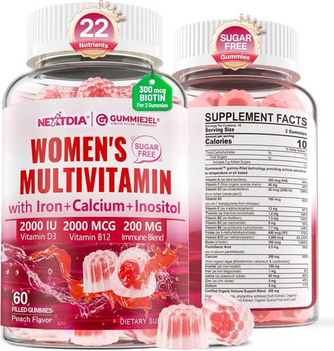 Multivitamínico metilado para mujeres, gomitas, calcio, D3 K2, metilfolato y B12, inositol, vitamina diaria A, C, E, complejo B, biotina, hierro,
